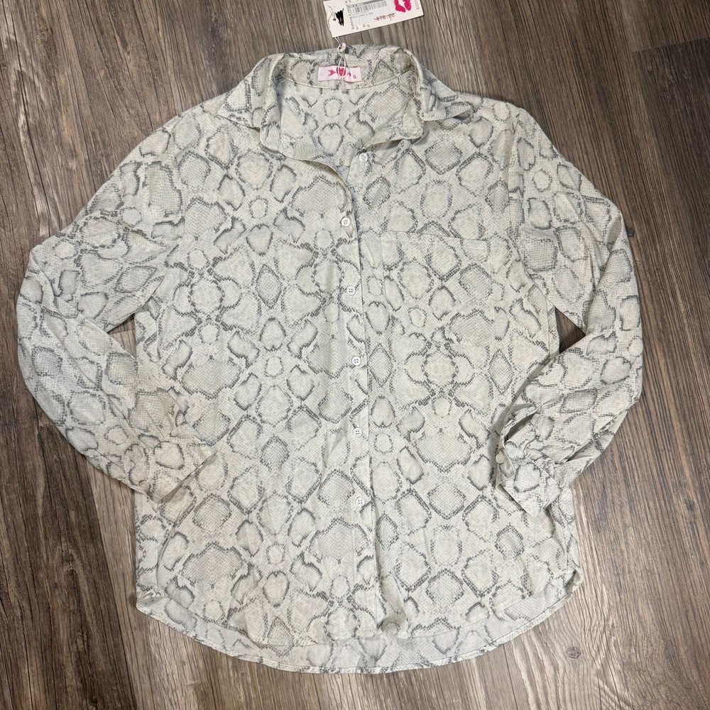 Snake Print Button Front Blouse Soft Grunge Coastal Cowgirl Quiet Luxury Top